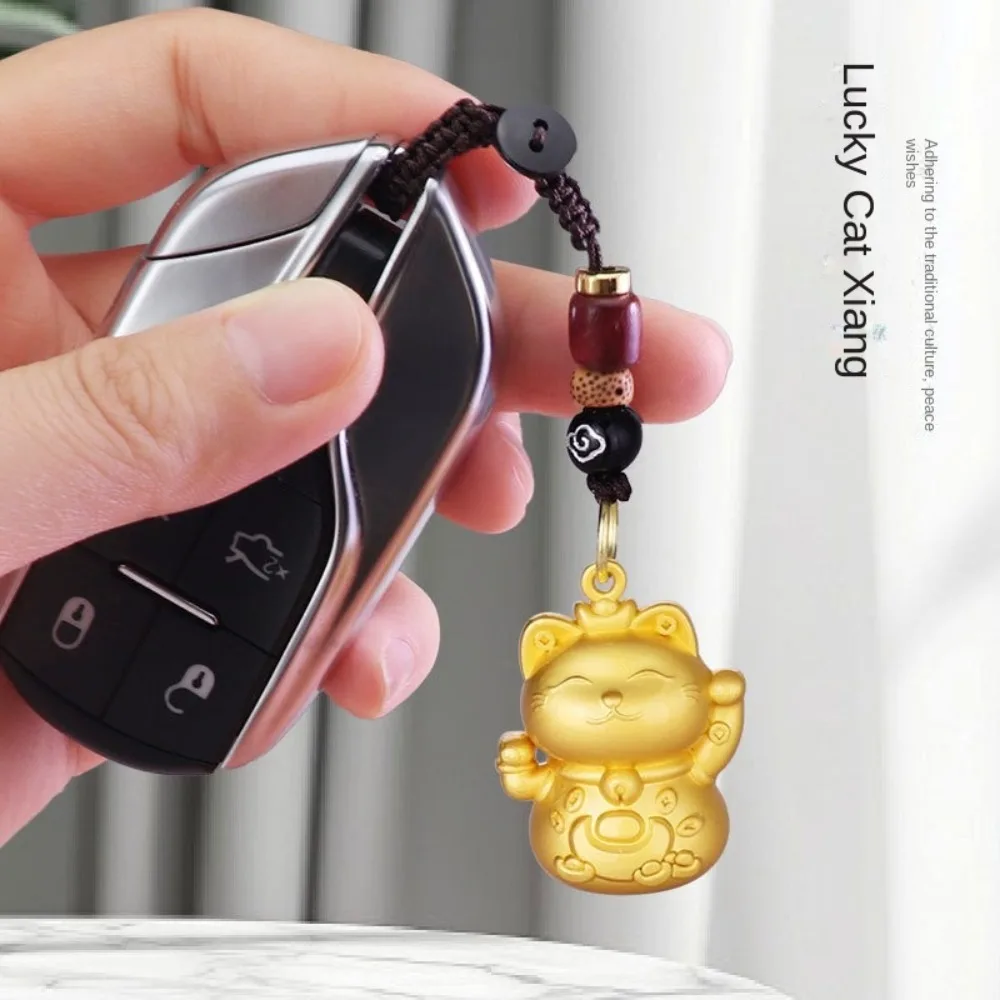 لطيف الكرتون Maneki Neko مفتاح سلسلة الذهب اللون سبائك الزنك القط المفاتيح الديكور جذب محظوظ القط حقيبة قلادة الذكور