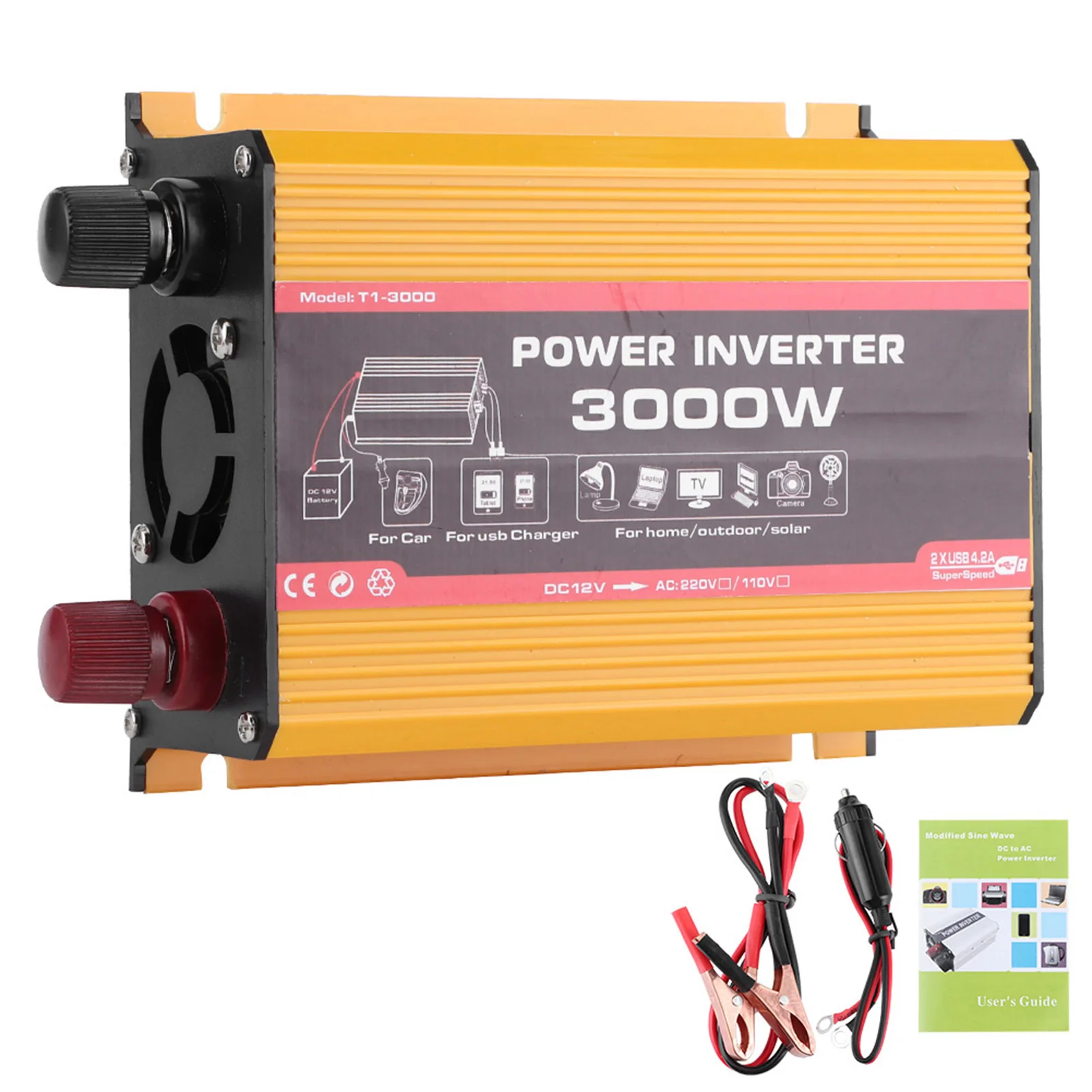 High Power Car Inverter 3000W Dual USB Auto Power Charger Converter Modified Sine Wave Efficient Durable Easy to Use Transformer