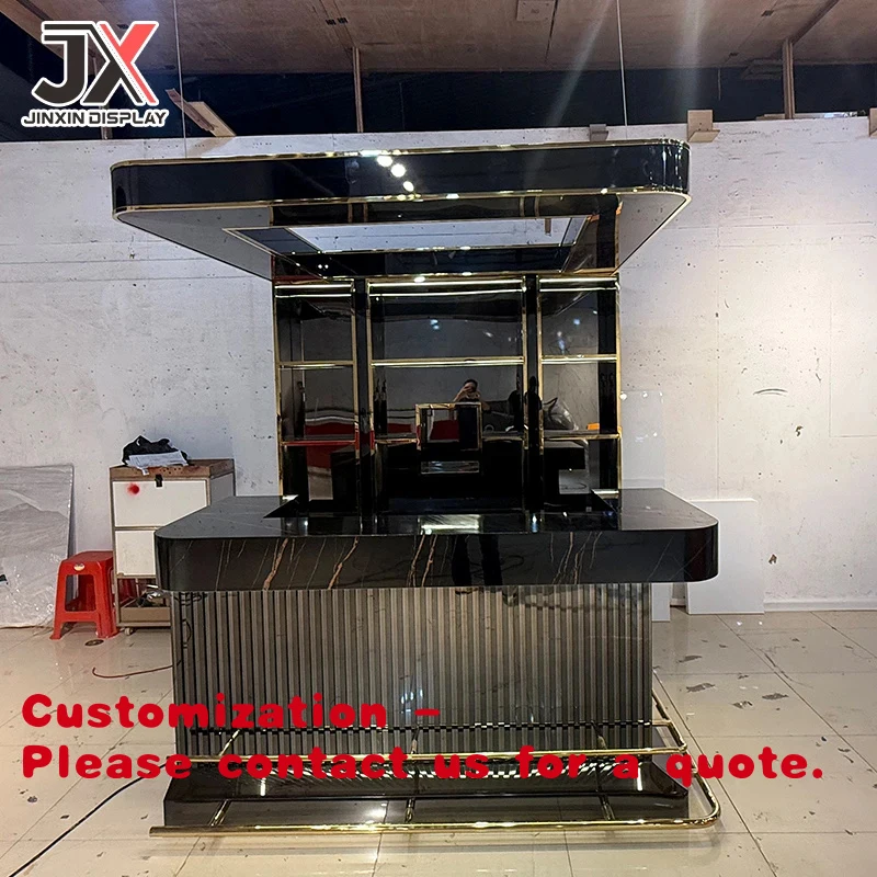 custom.Luxury Rectangular LED Illuminated Promotional Bar Counter Restaurant Bar Design Cafe Shop Bar Table Hotel Custom Showcas