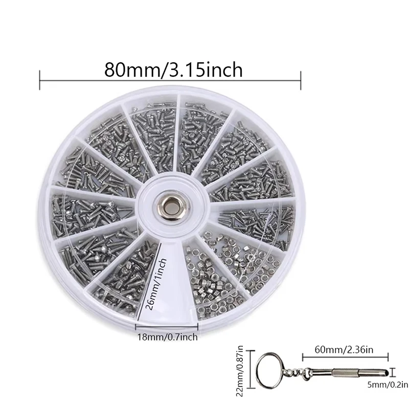 12 Kinds of Small Screws Nuts Assortment Kit M1 M1.2 M1.4 M1.6 Screw for Watches Glassess Frame Repair Tools with Screwdriver