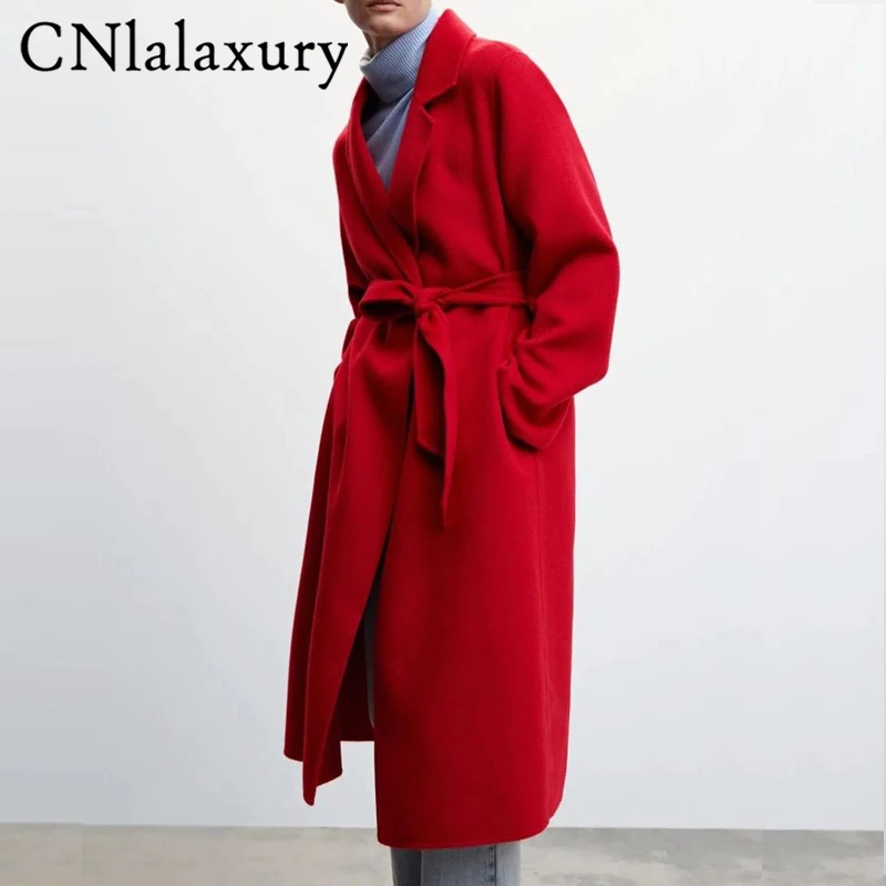 CNlalaxury New Woman Woolen Coats Female Classic Retro Loose Long Woolen Coats Female  Fashion Streetwear Blends Overcoats