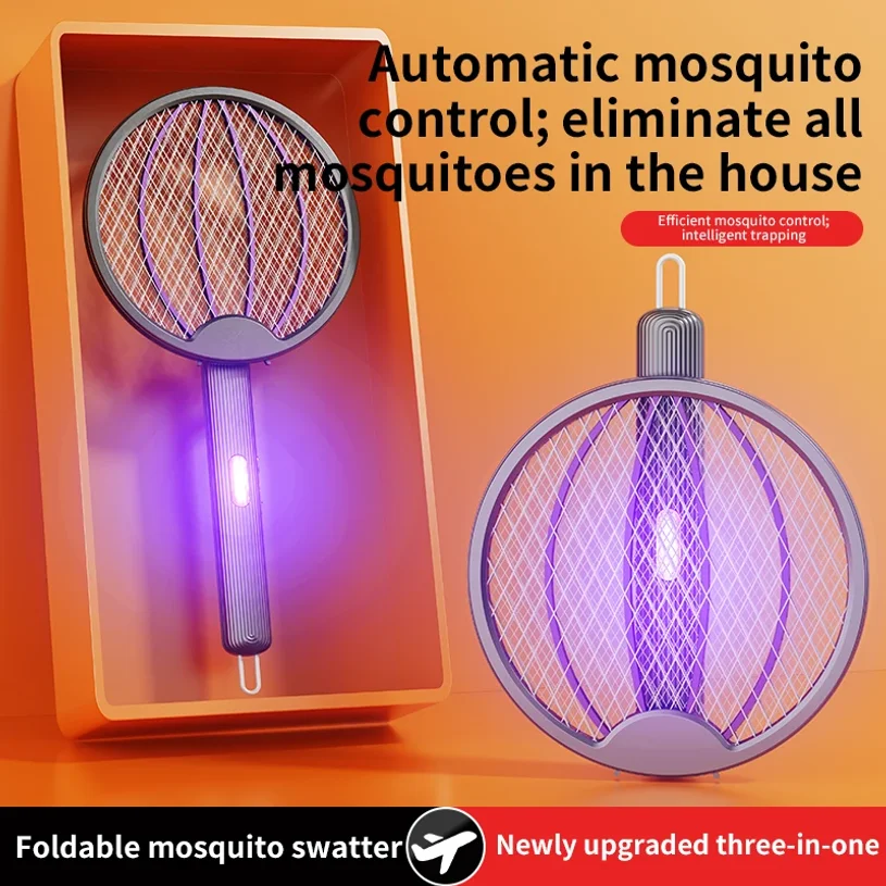 Foldable Electric Mosquito Swatter 3-in-1 Electric Mosquito Killer Anti-mosquito Lamp Rechargeable Wall-Mounted Mosquito Swatter