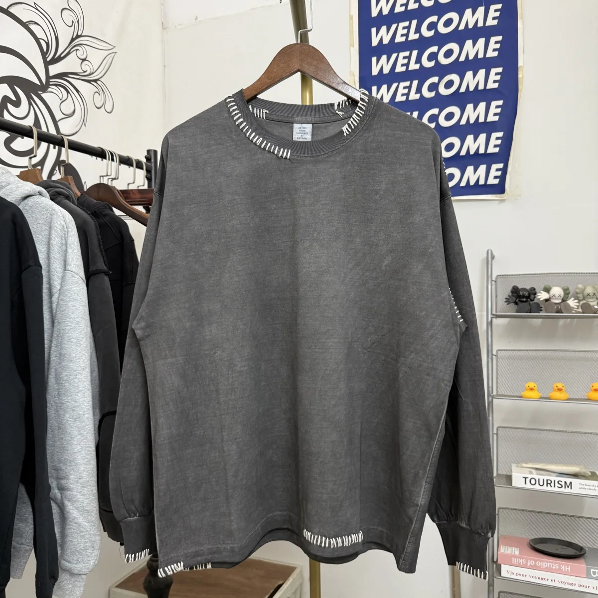 

Casual Loose Long Sve T-irt Hand Sewn Waed Dyeing Heavyweight Women's Sle Cotton Comfortable Breathable Everyday Wear