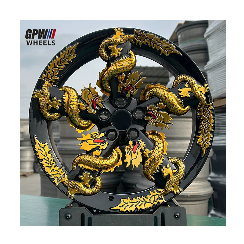

Hot Design Custom 3D Engraving Dragon Style Forged Wheel 5x108 5x114.3 5x120 6x114.3 5 Spokes Gold Rims for Car Modification