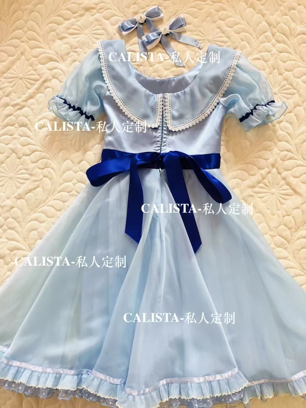 PROM Variations Tutu Private custom light blue dark blue short sleeve bow long gauze dress