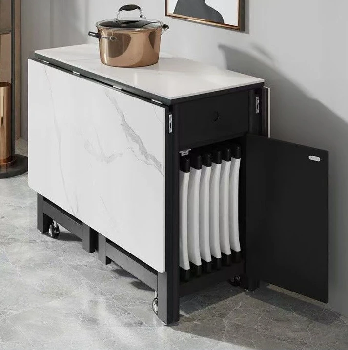 

Movable folding dining table, small apartment dining table, multi-functional home high-end solid wood table, folding dining