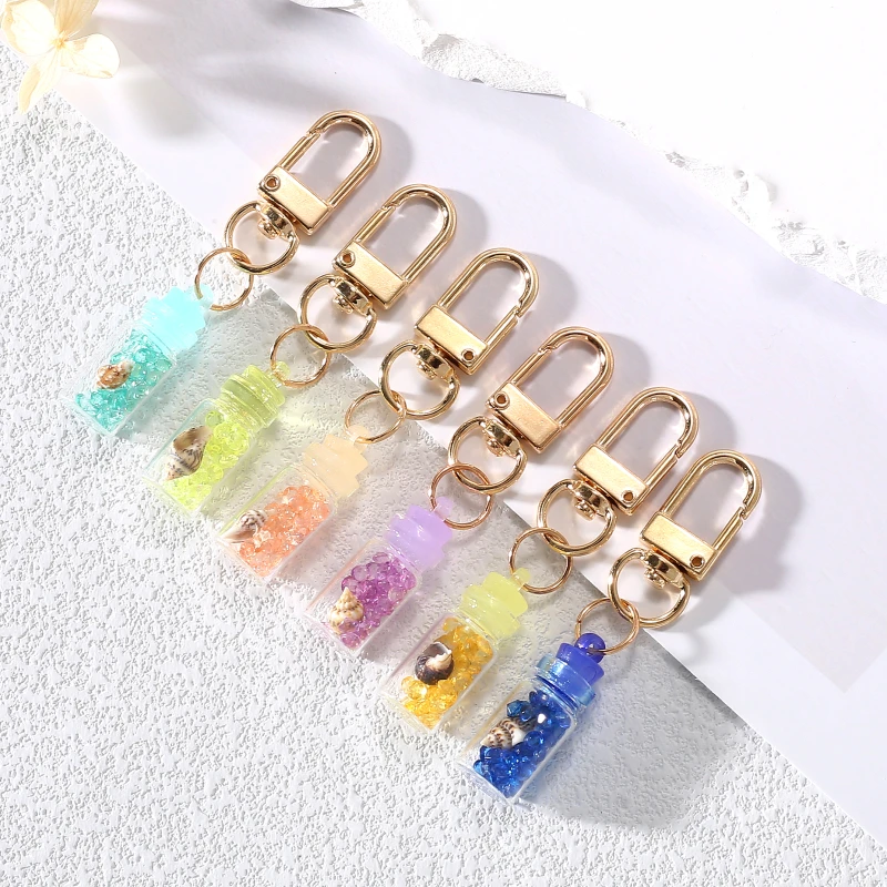 1Pcs Shell Wish Drift Bottle Glass Pendant Key Chain Rotation Claps Metal Ring Keyring Bag Car Key Holder Women Party Jewelry