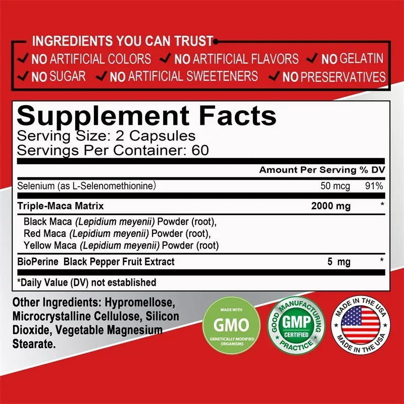 Maca Root Capsules - Improves Vitality and Performance, Enhance Energy, Builds Muscle and Strength