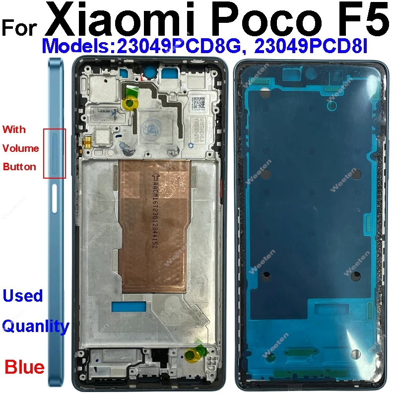 Middle Frame Housing For Xiaomi Poco F5 Poco F5 Pro Middle Frame Holder Cover with Lens Frame Volume Key Replacement Parts