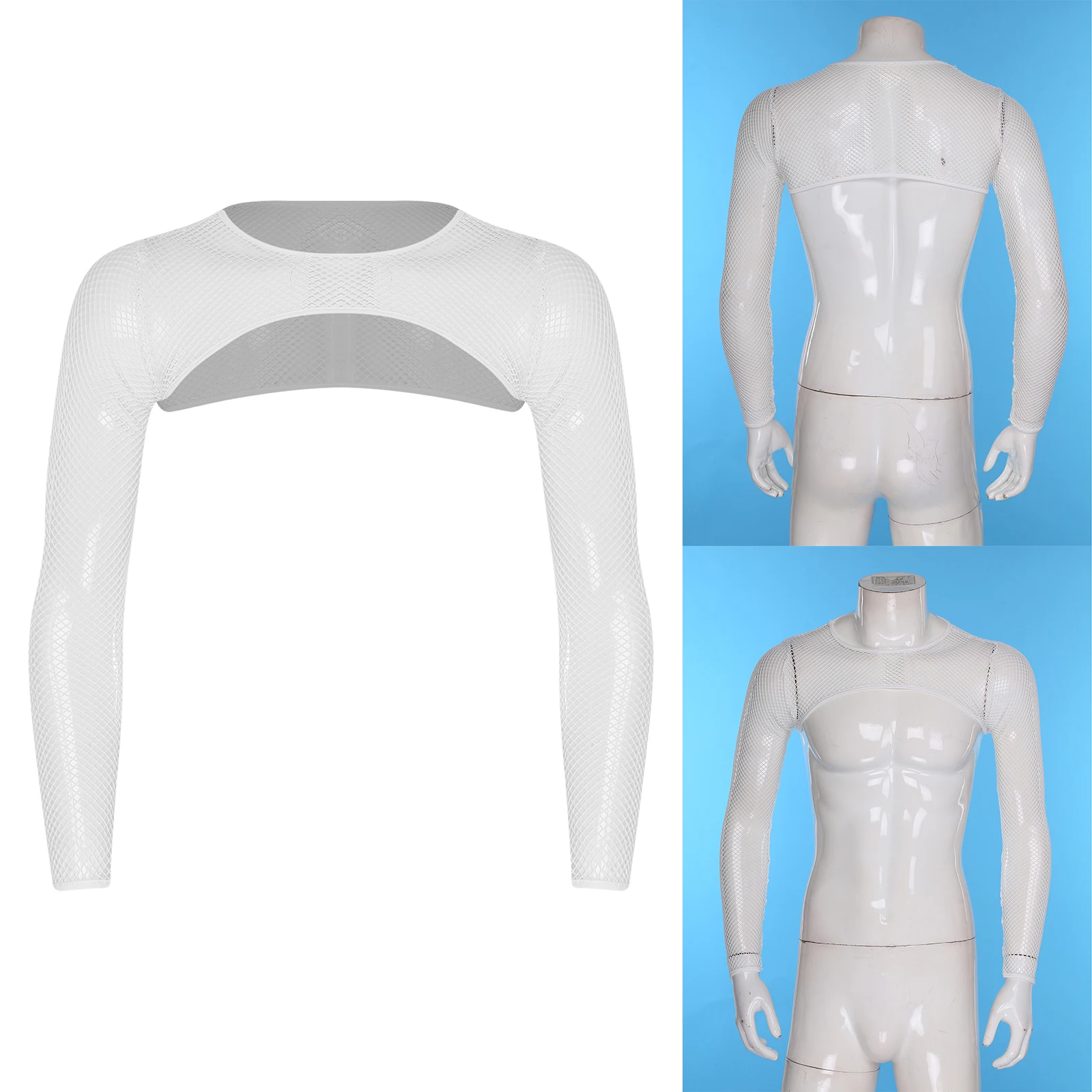 رجل انظر من خلال شبكة صيد السمك أعلى طاقم الرقبة طويلة الأكمام الكتف التفاف تجاهلت الرقص المحاصيل الأعلى كلوبوير للرقص ملهى ليلي القطب