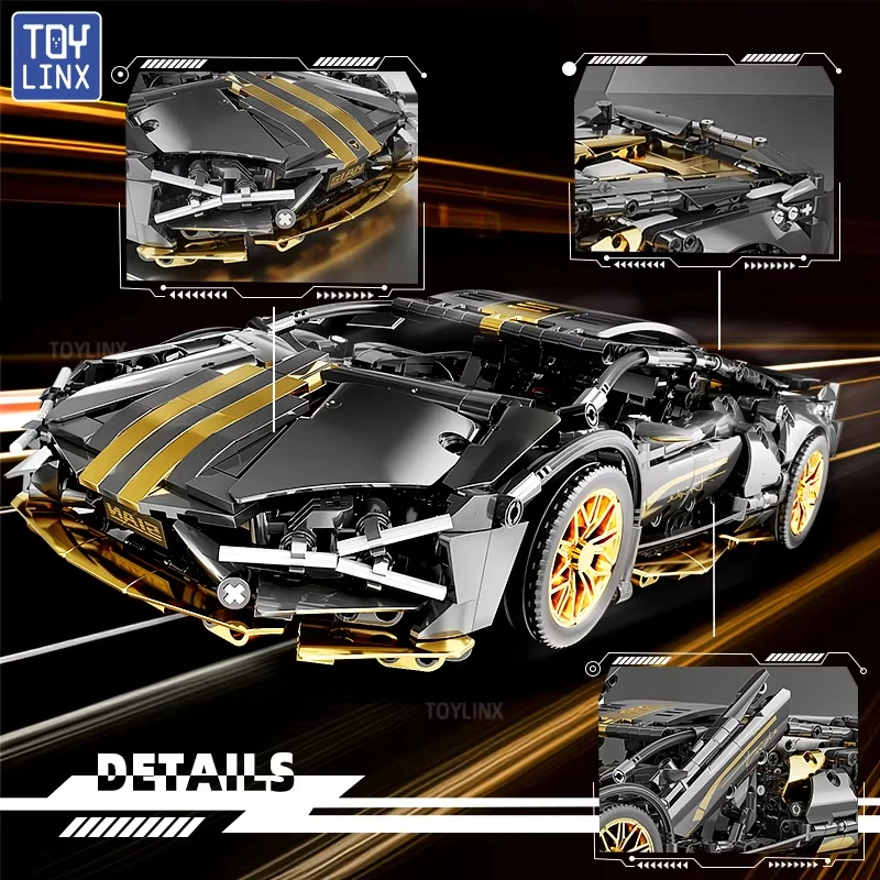 TOYLINX 1:14 Technische DIY Bouwstenen Racewagen Sport Snelheid Voertuig Stad Mechanische Super Bricks Model Auto Speelgoed voor Kinderen