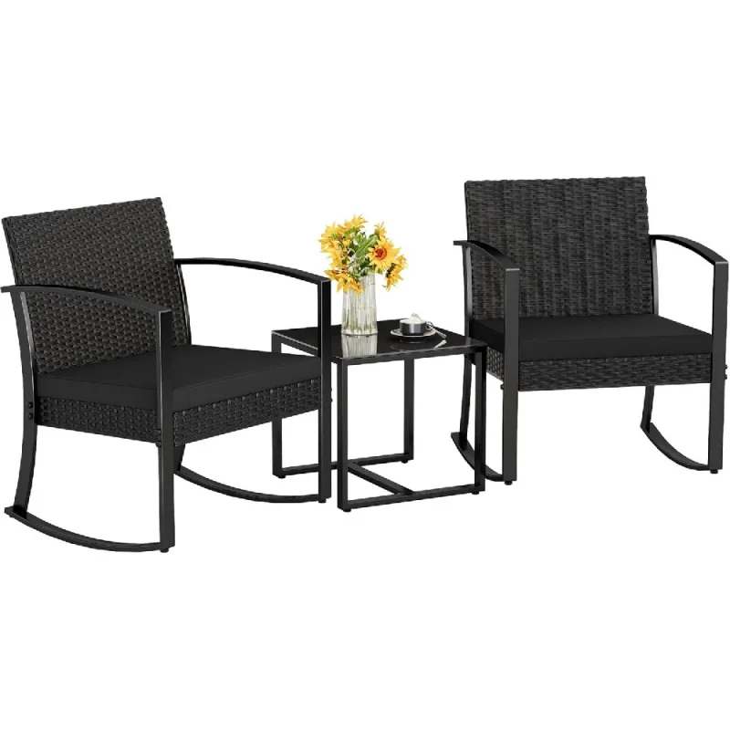 

Patio Furniture Set 3 Piece Resin Outdoor Bistro Set Rocking Patio Chairs with Cushions and Table for Porch,