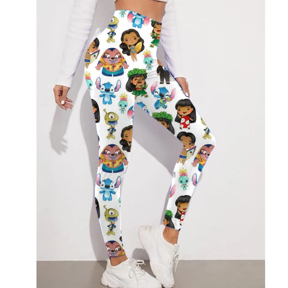 Disney Stitch พิมพ์ Checkered สตรีกีฬาและฟิตเนสกางเกงขายาวผู้หญิง Tiedye GYM Leggings Mujer Push Up Booty กางเกงฟิตเนส