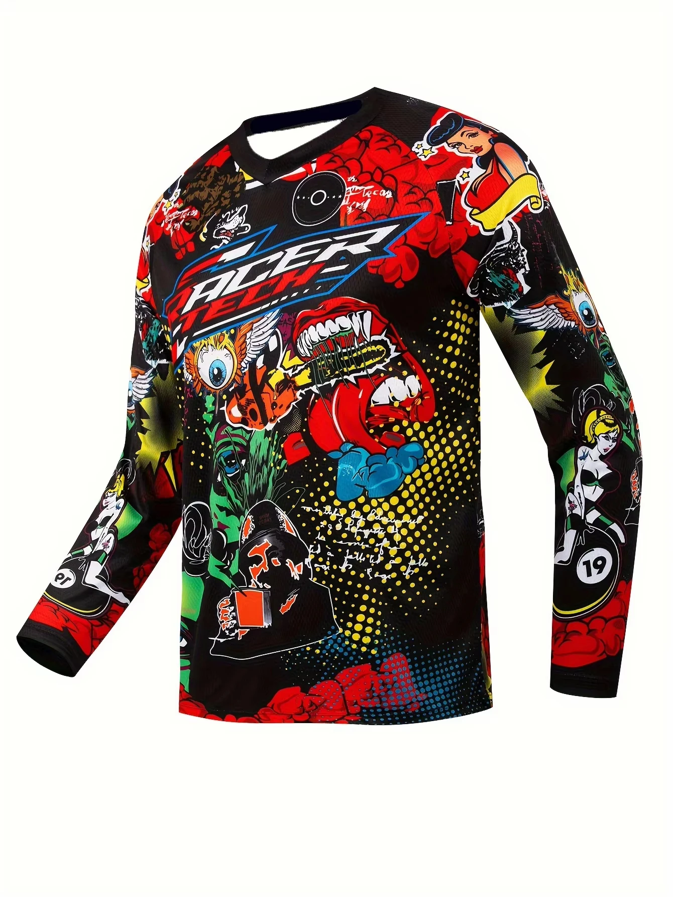 Men Graffiti Print Long Sleeve MTB Jersey Breathable Quick Dry Motocross Mountain Bike Outdoor Riding Top Family Matching