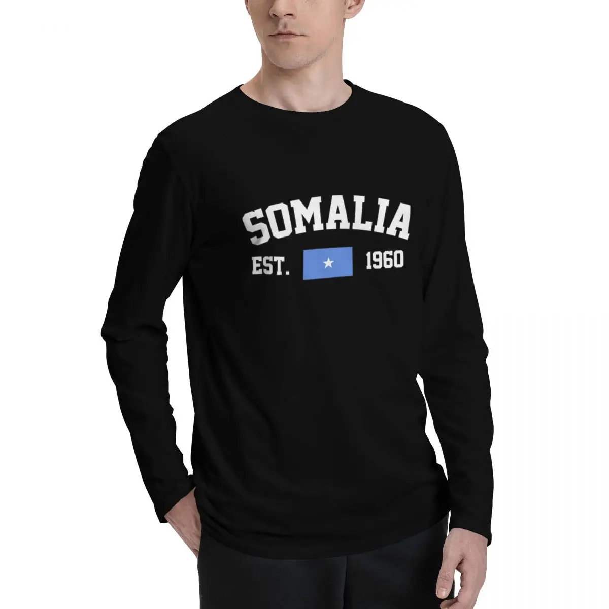 100% Cotton Somalia Flag With EST. Year Long Sleeve Autumn T shirts Men Women Unisex Clothing LS T-Shirt Tops Tees