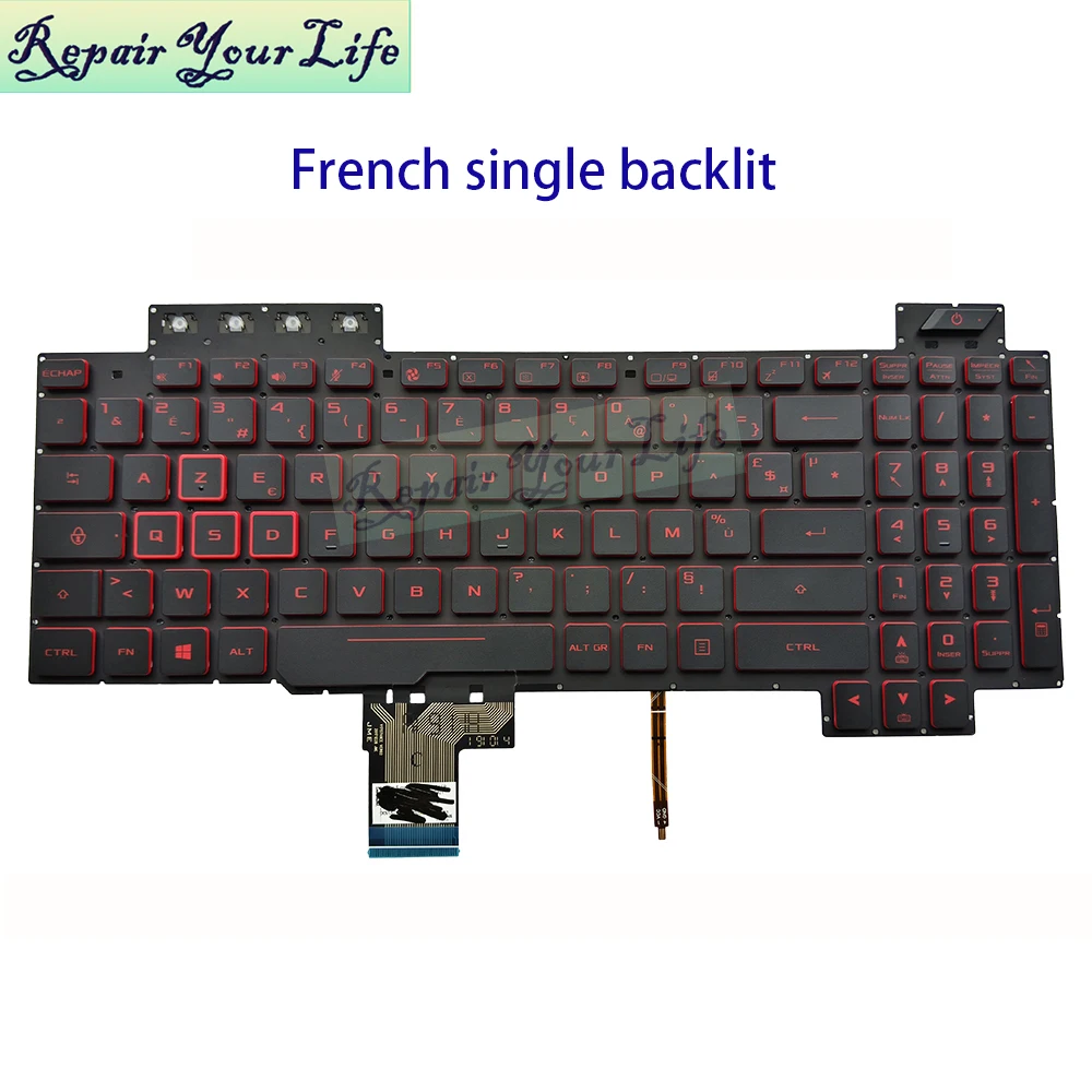 UK Spain French AZERTY Keyboard RGB Backlit For Asus TUF Gaming FX505 FX705 FX504 FX86 FX90 FX86 FX505GD FX705DU 0KNR0-661PUK00