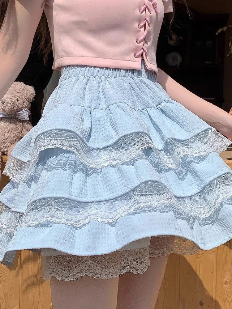 

Кружевные лоскутные мини-юбки женские с высокой талией милые корейские сексуальные юбки-торты повседневные женские элегантные танцевальные юбки в консервативном стиле