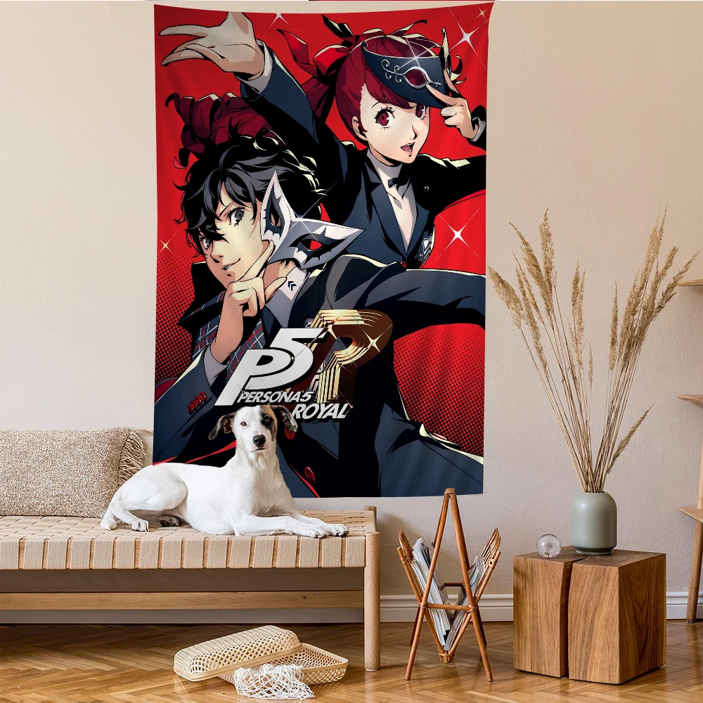 P-persona 5 Tapisserie Tarot Hippie Wandteppiche Wohnheim Wandbehang Blätter Anime Tapisserie Hippie Blume Wandteppiche Wohnheim Dekor