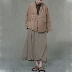 Chinese Hanfu Copper Velvet Lace-Up Thin Quilted Jacket Women Retro Kimono Cardigan Light Loose Outwear Short Coat Autumn Winter