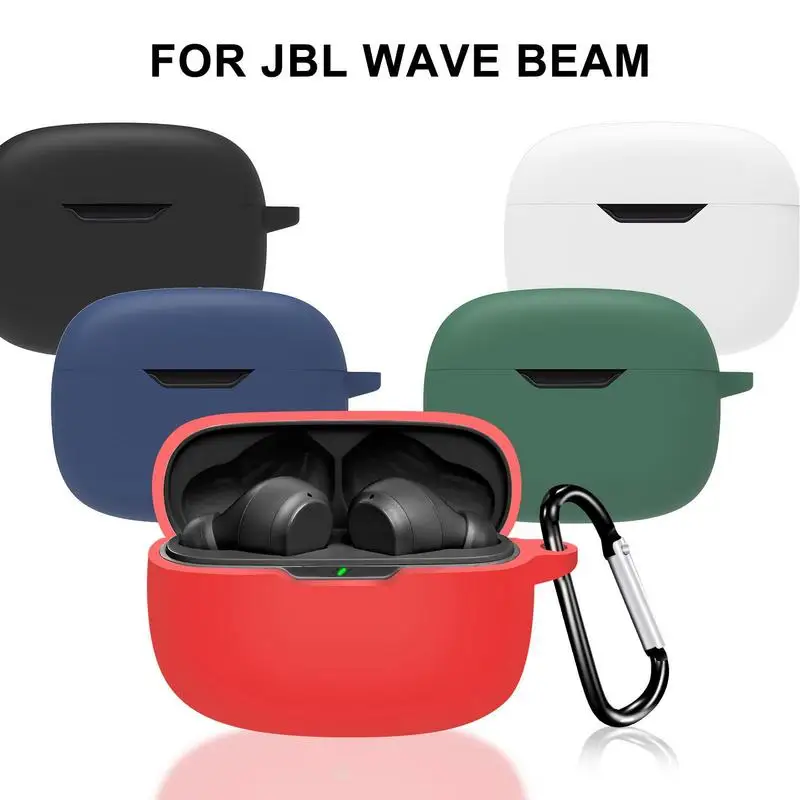 Case For JBL Wave Beam Earbuds Silicone Earphones Cover Anti-Drop Protective Shell For Blue Tooth Headphones With Carabiner