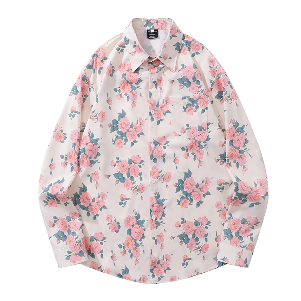 

Flower Full Print Hawaiian Shirts Men Women Long Sleeve Turn-down Collar Men's Shirt Man Blouse