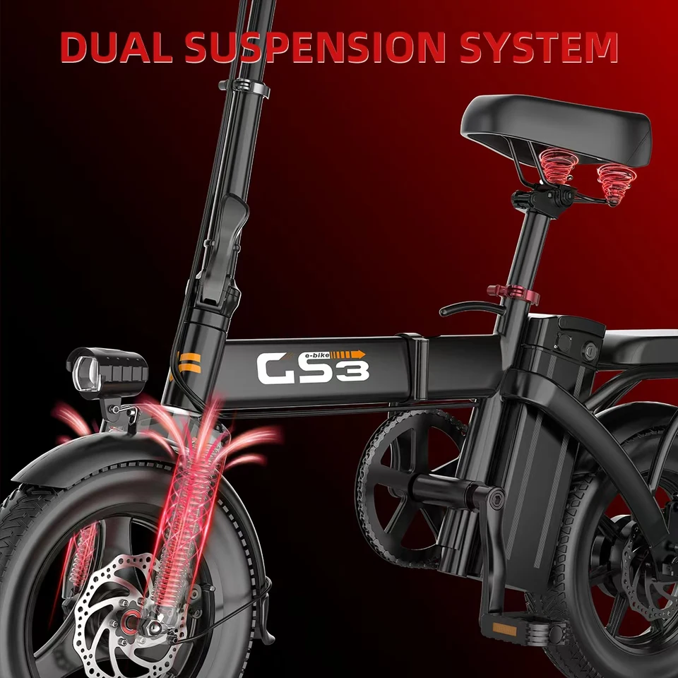 UPLEE GS3 14Inch Folding Electric Bike for Adult Commuters 48V 500W 15AH Peak 20MPH 15-18 Miles Range Disc Brake Lightweight E-bike image 7