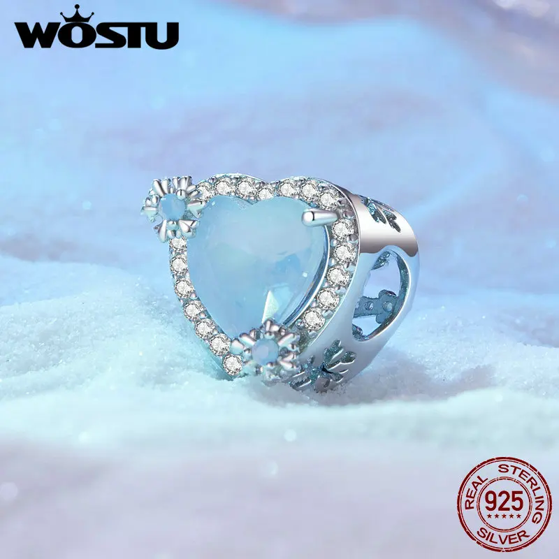 WOSTU 925 Sterling Silver Melting Ice Snowflake Pendant Blue Opal Love Heart Rainbow Charm Fit Original Bracelet DIY Winter Gift - Image 5