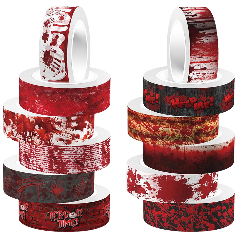 

12PCS Halloween Bloody Hand Bleeding Clear Roll Sticker and Paper Tape DIY Handbook Material Washi Tape Scrapbooking Tapes