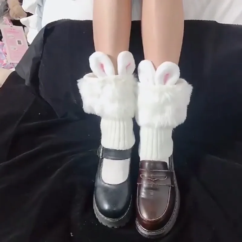 Women Rabbit Ears Knit Winter Leg Warmers Lolita Japanese JK Loose Style Lady Boots Knee High Boot Stockings Leggings Warm Legs