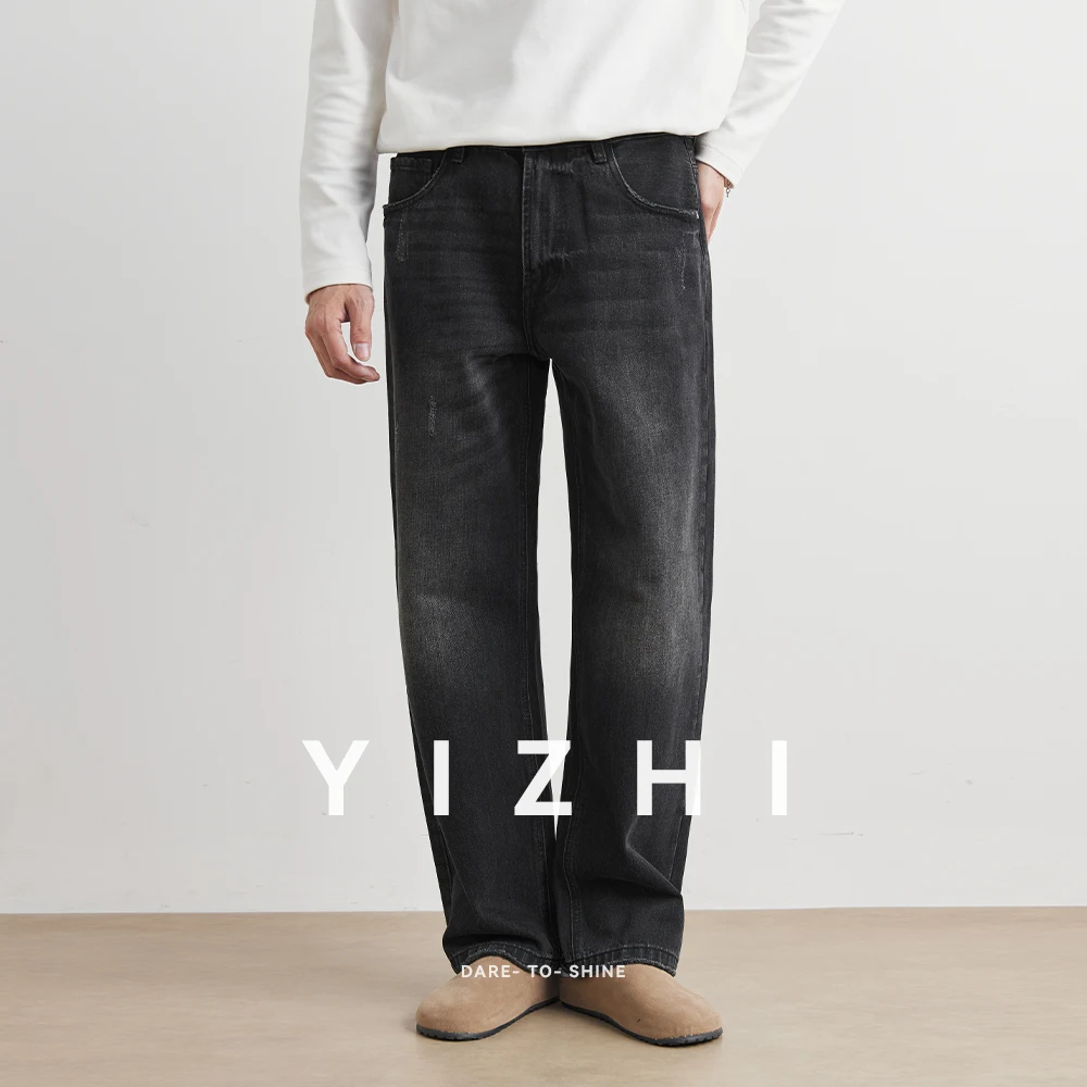 Autumn New Vintage Distressed Men's Baggy Straight Jeans Fashion Korean High Street Denim Pants Streetwear Male Trousers Jeans