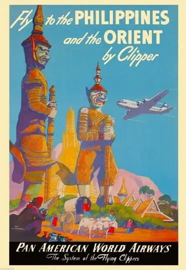 More style Pan Am Airlines Travel By Clipper Caribbean Art Film Print Silk Poster Home Wall Decor 24x36inch