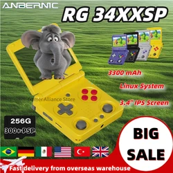 ANBERNIC RG34XXSP Flip Handheld Console Video Game Consoles 3.4'' IPS Screen Linux Supports 5G WIFI 64bit H700 256G PSP Game NEW