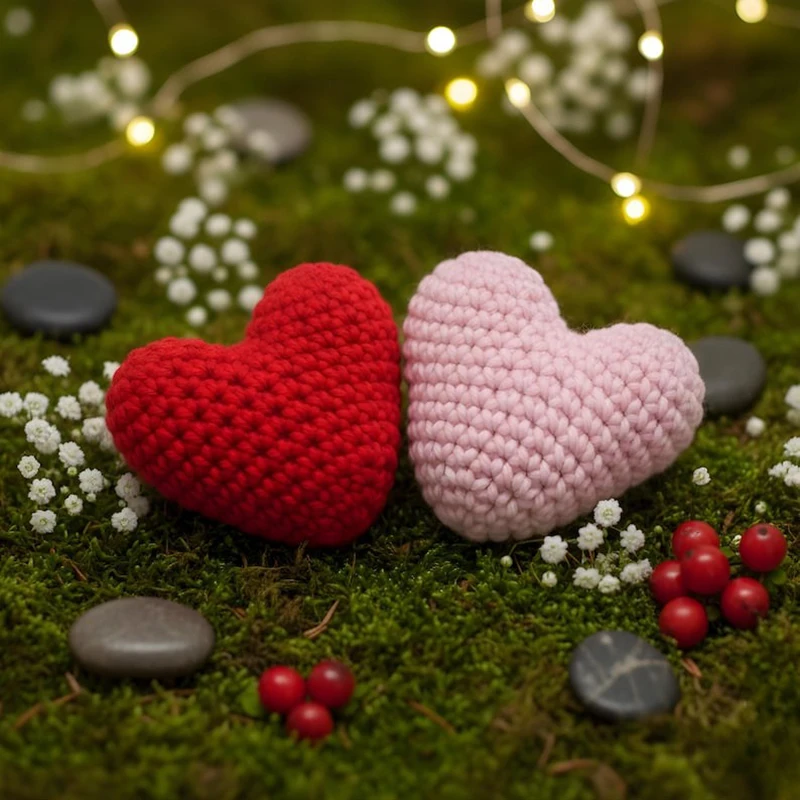 Feito à mão crochê rosa vermelho corações 3d charme cartão de casamento fazendo coração de pelúcia presente, bonito casa & mesa acento macio decoração dos namorados