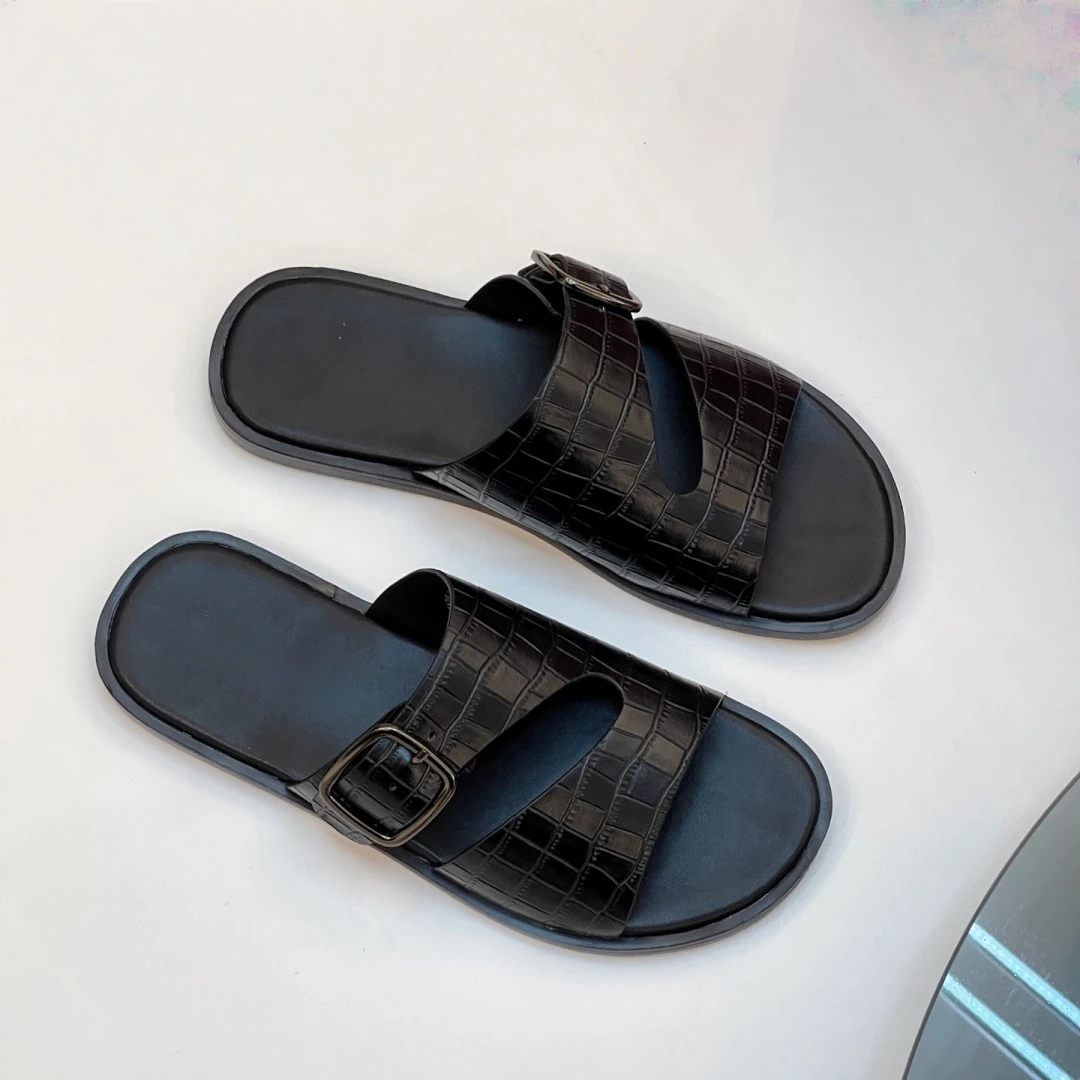 

Мужские шлепанцы ручной работы из воловьей кожи, люксовый бренд, для улицы и дома, сада, пляжа, повседневные, деловые, модные тапочки, подарки