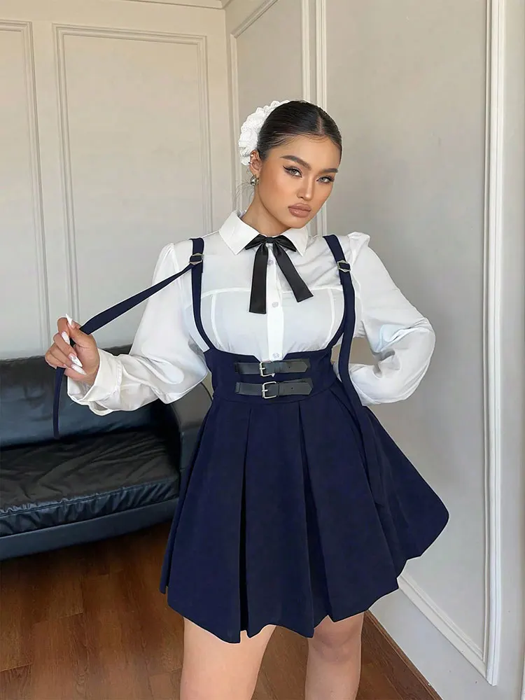 

New Elegant Pleated Hem Plus Size Suspender Skirt Versatile Slimming Solid Lolita Slip Dress Party Sexy Gothic Women's Clothes