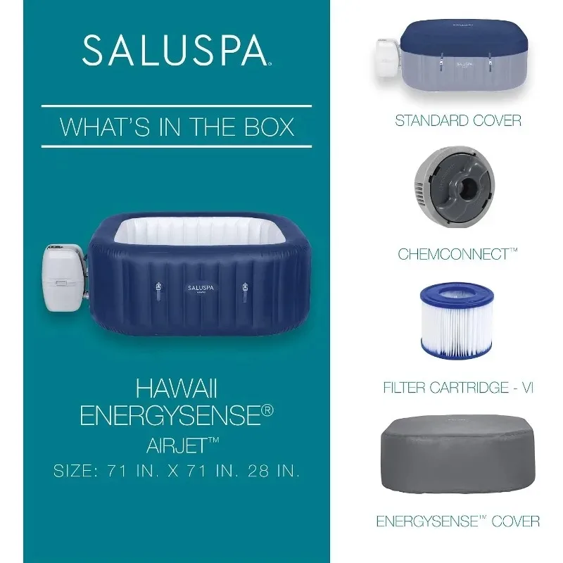 SaluSpa AirJet 4 to 6 Person Inflatable Hot Tub Square Portable Outdoor Spa with 140 AirJets and EnergySense Energy Saving Cover view 4