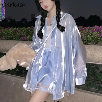 S-3XL قمصان عاكسة النساء واقية من الشمس الصيف رقيقة طويلة الأكمام المزاج Strewetwear الشخصية الهيب هوب Y2k الملابس المراهقين Camisa Ins