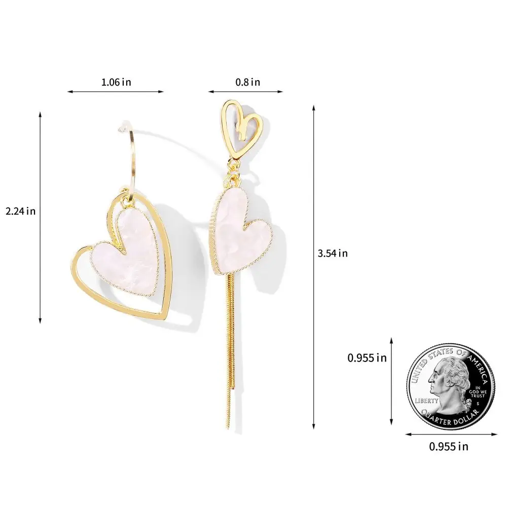 3 pairs Asymmetrical Heart Earrings Alloy Valentine\'s Day Drop Earrings Birthday Christmas Gift Mother\'s Day