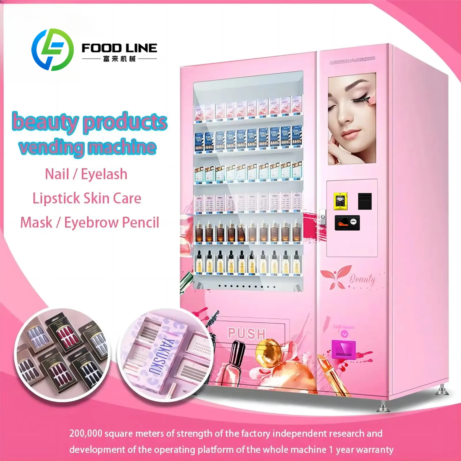 Wigs, manicures, eyelashes and cosmetics Self-service beauty vending machine