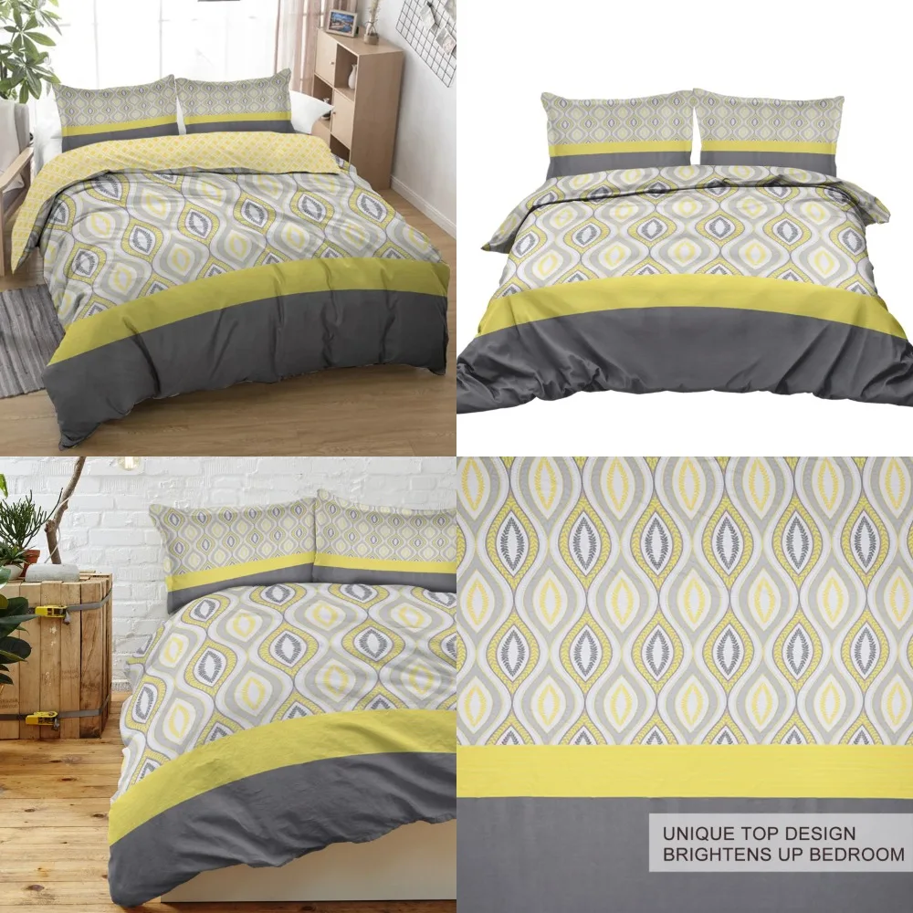 

Cozy Gray-yellow Shape Design Bedding Set with Decorative 3 Pieces Duvet Cover and 2 Pillow Shams for Family Bed