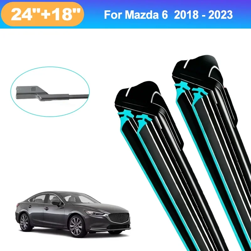 For Mazda 6 2018-2023 24+18 Inch Front Wiper Blades Double Rubber Mute Windshield Windscreen Car Accessories