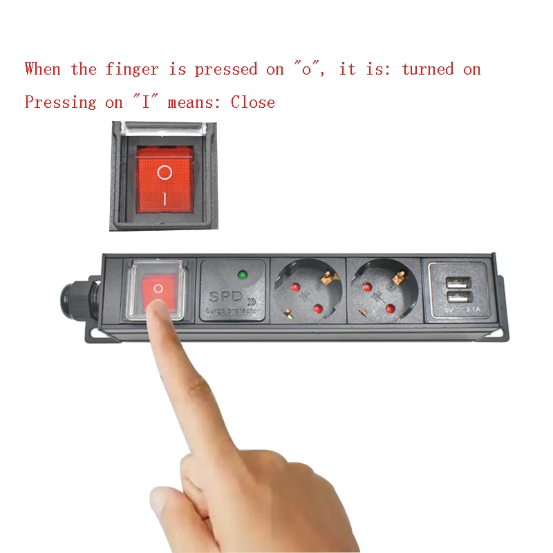 PDU power board aluminum alloy shell EU socket 1-8AC, with dual switch, surge protection, 2USB