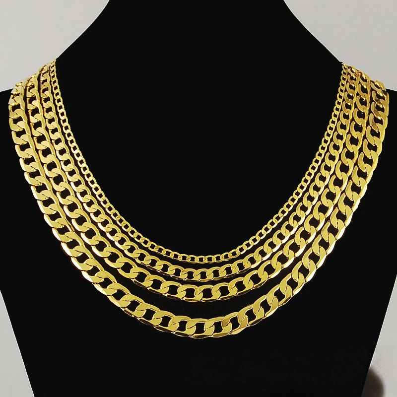 

Luxury 24K 9999 Pure Gold real gold Men's side necklace 4mm 6mm 8mm 10mm