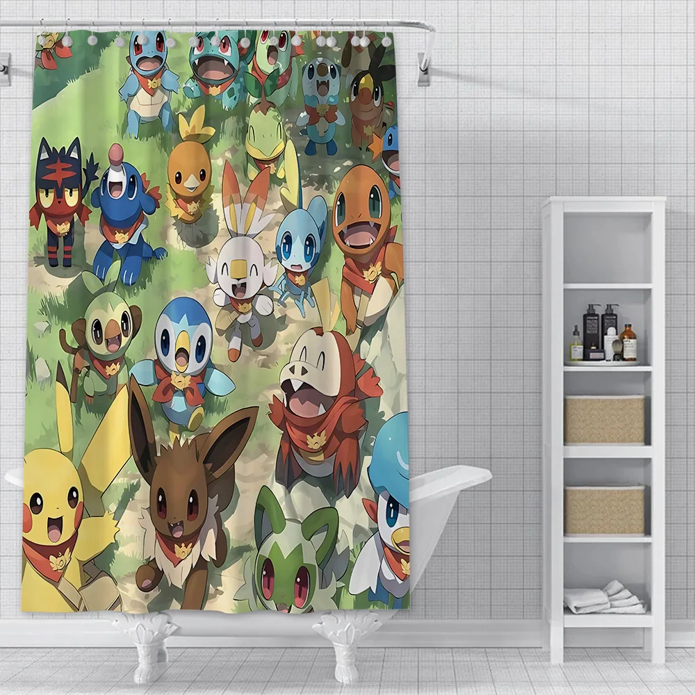 P-Pikachu S-Sylveon E-EeveeShower Curtain Waterproof Polyester Fabric Paint Colorful Bath Curtains Bathroom Curtain With Hook