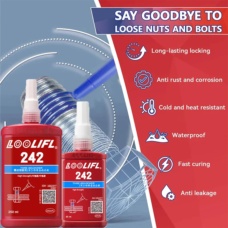 

Замок с резьбой Loctite 242, синий, средней прочности, синий, против выпадения и утечки, анаэробные винты, клейкие крепежные винты