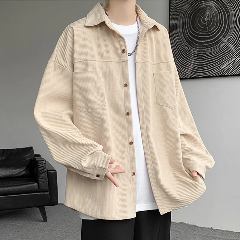 

Мужская вельветовая куртка с длинным рукавом на весну-осень, повседневная, свободного кроя, на пуговицах, молодежная, однотонная, верхняя одежда