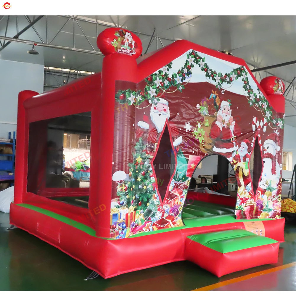 Envío rápido, castillo inflable de Navidad de 4x3m, castillo inflable rojo, casa de rebote para niños, alquiler de fiesta de Navidad con soplador