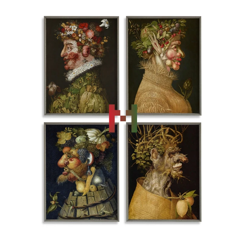 The Seasons By Giuseppe Arcimboldo Poster Canvas Print Vintage Paintings Representing The Seasons with Fruits Flowers Vegetables