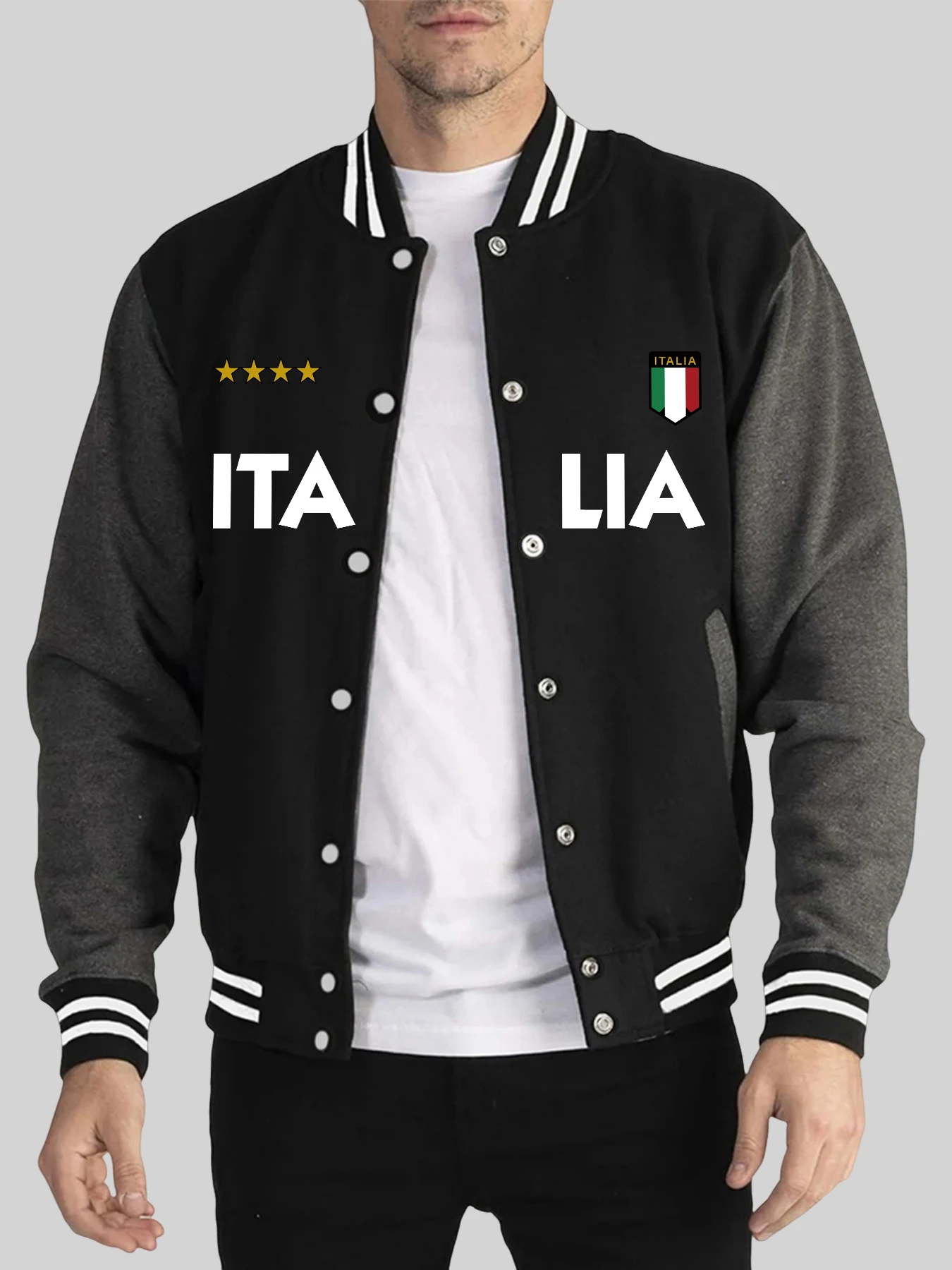 

Мужская осенняя новая мужская одежда с буквенным и флагом Италии, классические свободные куртки, модное уличное пальто с карманами, удобный бейсбольный трикотаж
