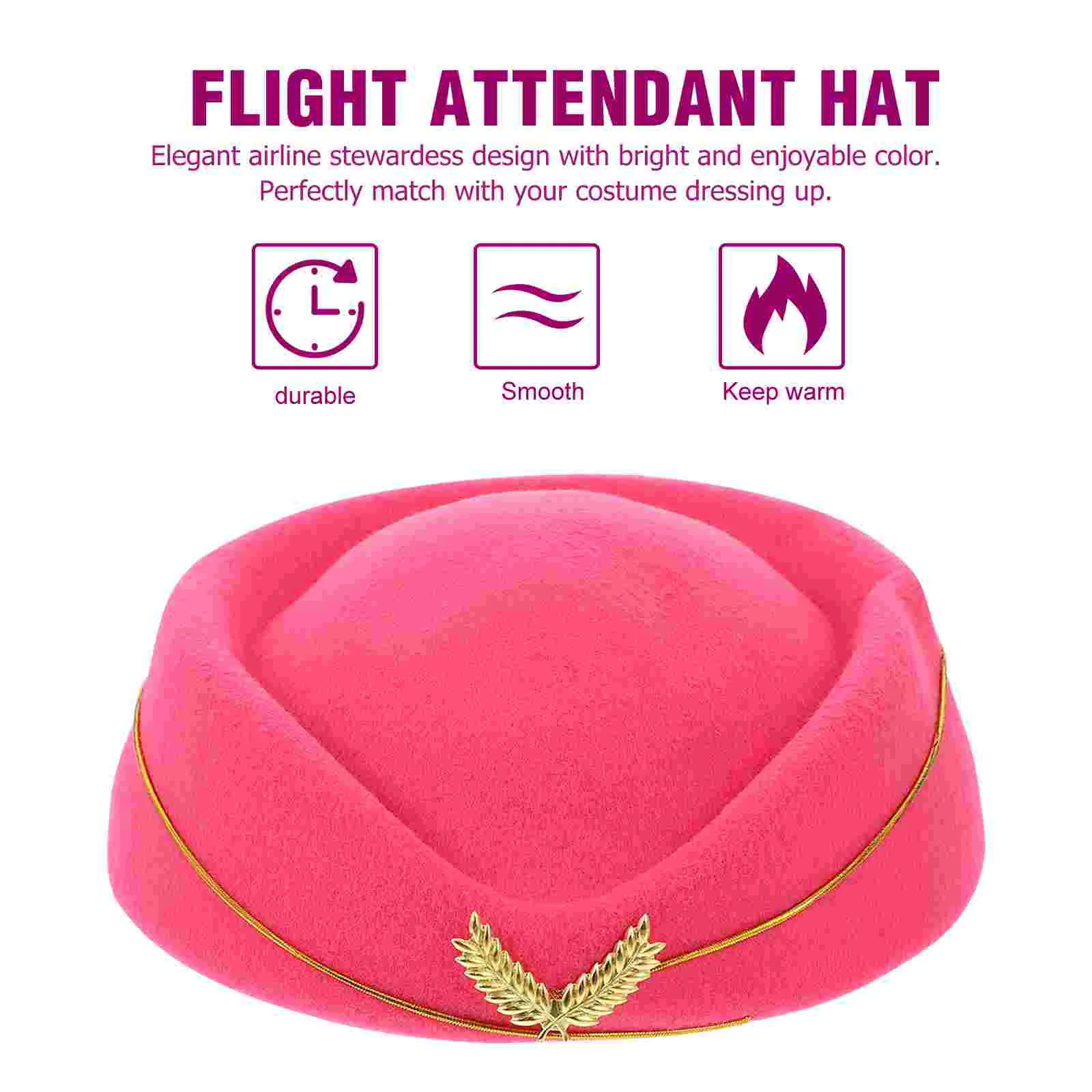 Women Stewardess Hat Felt Flight Attendant Hat Costume Air Hostess for Costume Cosplay Band Musical Performance (Rosy Size M)